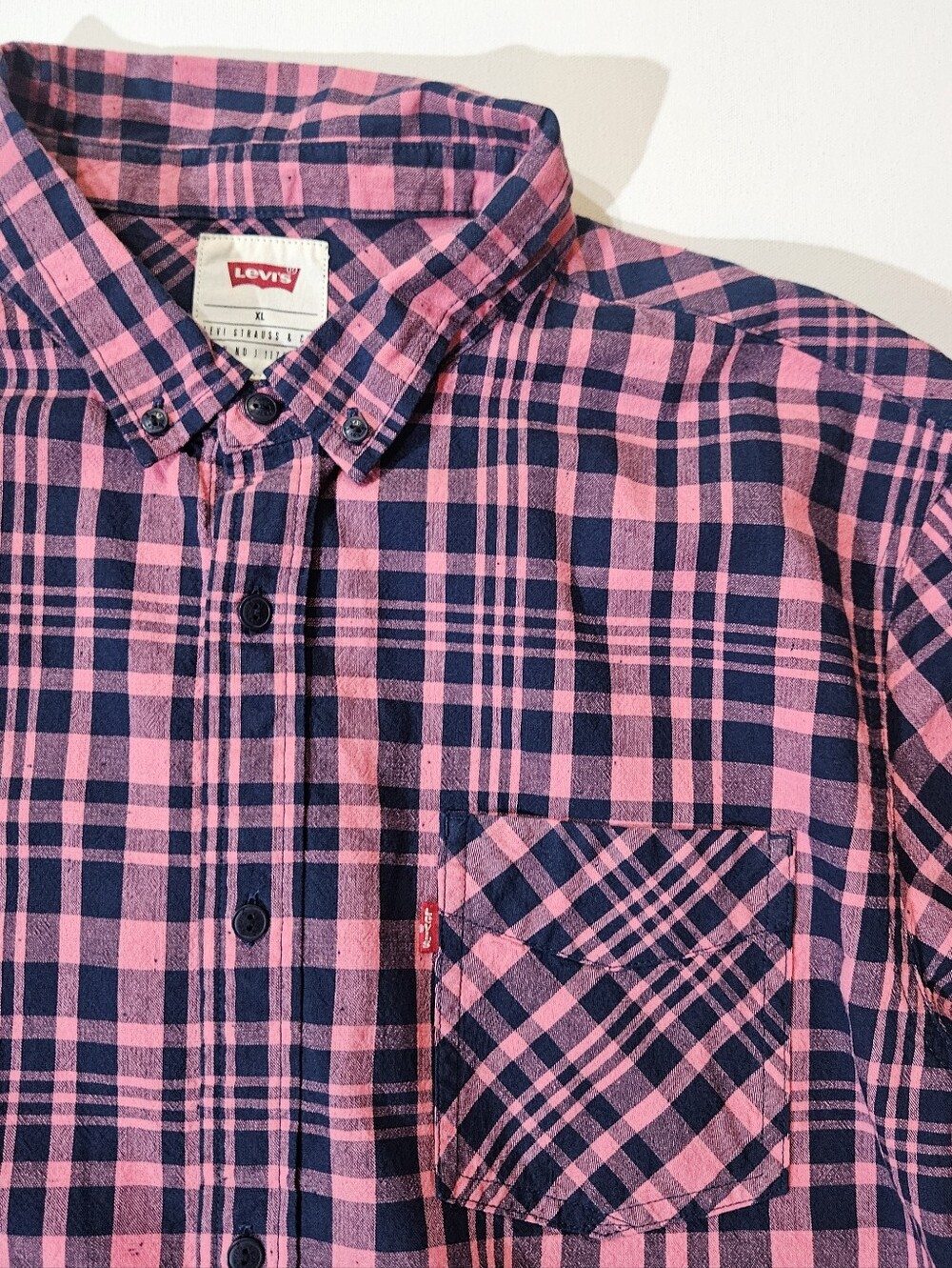 Levis Button Down Sanford Plaid Shirt Mens XL Pink Blue Western Classic Retro - Picture 6 of 6